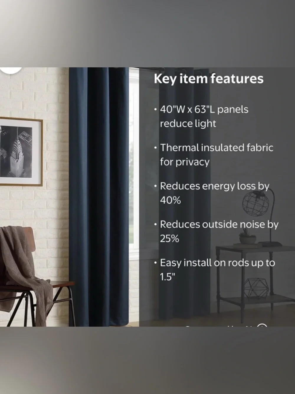 Sun Zero Blackout Grommet Thermal Insulated Curtain panel Set Navy 40